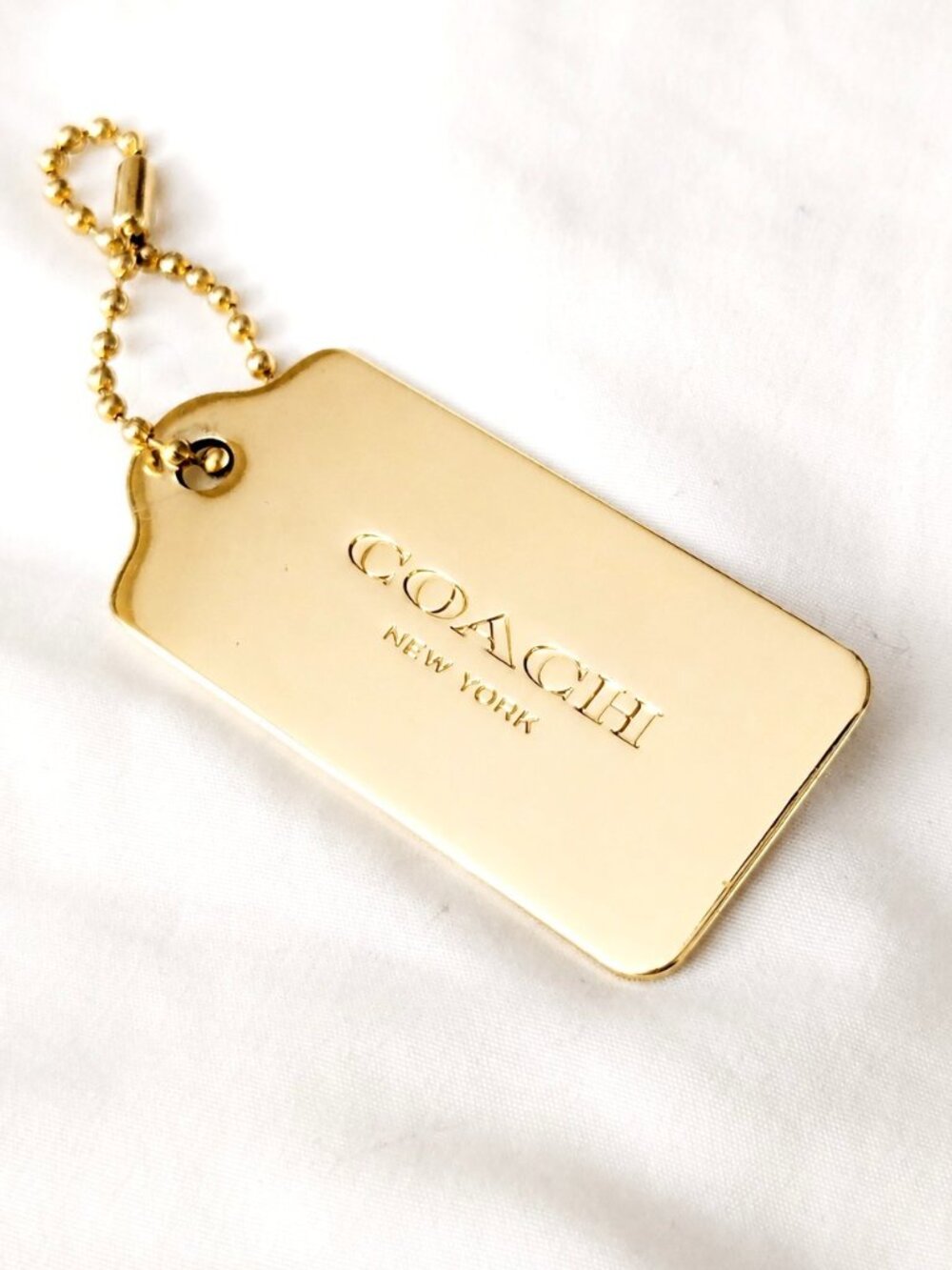 Coach Hang Tag 2.25" Charm Warm Gold Plated Nickel with Ball Chain Heavyweight